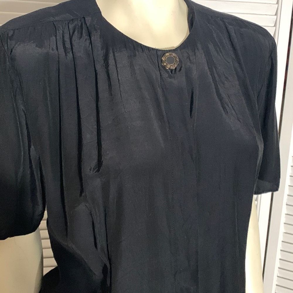 Vintage Bentley Black Chiffon Button Down Blouse Large‎